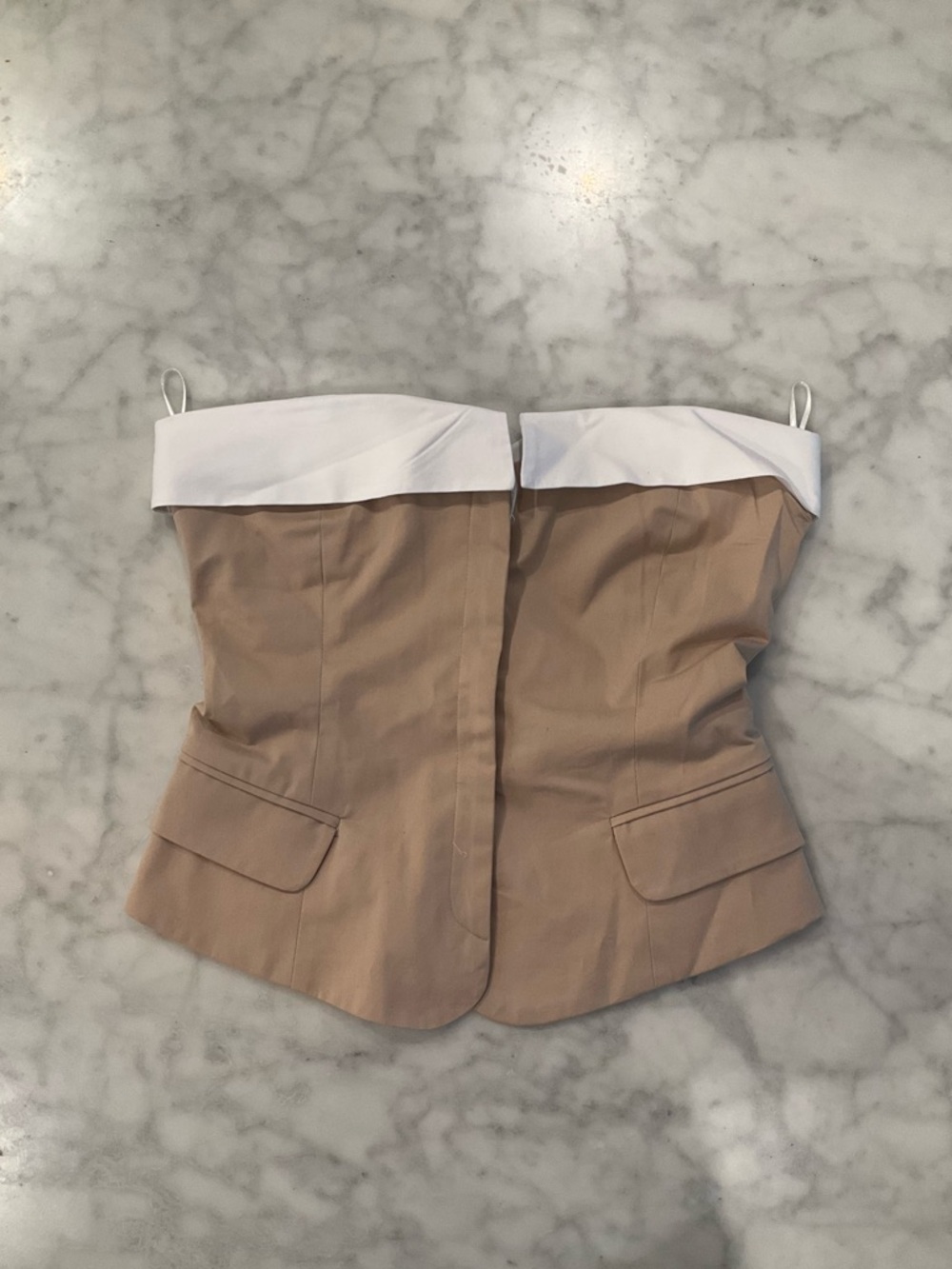 Zara White and Beige Strapless Bustier Top